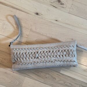 Clever Carriage Company-Cream Woven Leather Clutch Purse Bag-Boho-Classic
